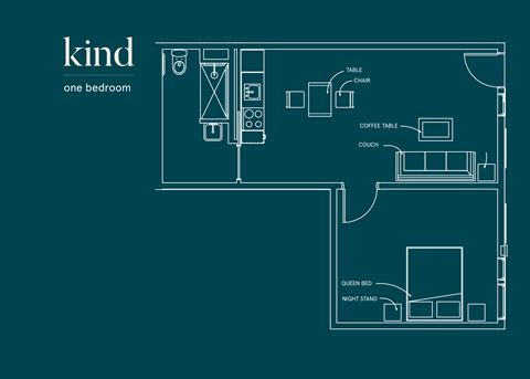 Floor plan for 1 bed, 1 bath, 576 sqft